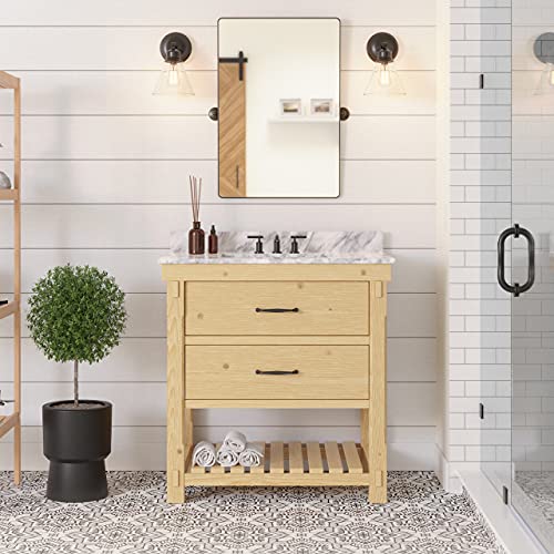 Kitchen Bath Collection Birmingham 36-inch Bathroom Vanity (Carrara/Driftwood): Includes Driftwood Cabinet with Authentic Italian Carrara Marble Countertop and White Ceramic Sink