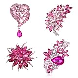 Ezing 4Pcs Pink Brooch Lot with Rhinestone Crystal Wedding Fashion Jewelry (Pink)