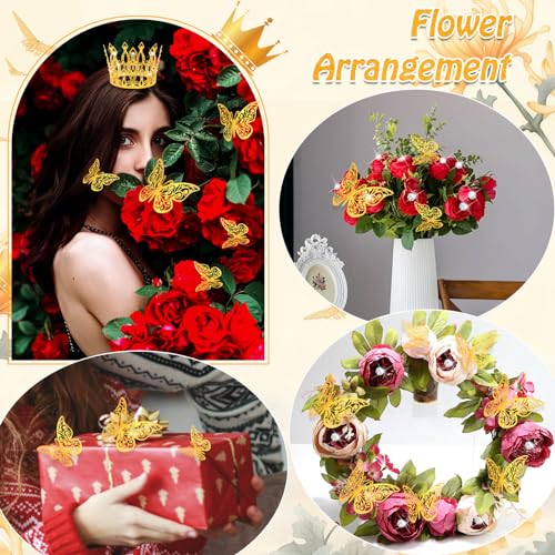 Couronnes dorées pour bouquets de fleurs et décoration de gâteau avec papillons