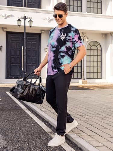 Hardaddy Men's Casual Tie Dye T-Shirts Short Sleeve Round Neck Graphic Tee Rock Band Tee Shirts3