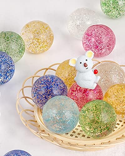 Pllieay 24pcs Glitter Bouncy Balls, 32mm 6 Colors Bouncy Balls, Bouncy Balls for Kids Party Bags, Bright Bouncy Balls for Kids, Party Bag Fillers, Gift Bag Filling, Christmas Gifts