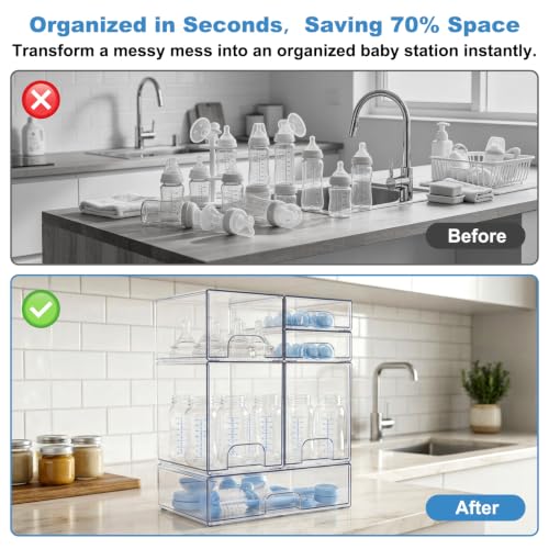 Clear Baby Bottle Organizer, 6-Piece Modular Stackable Acrylic Bins Set by Zquilabon - Used condition - Image 4
