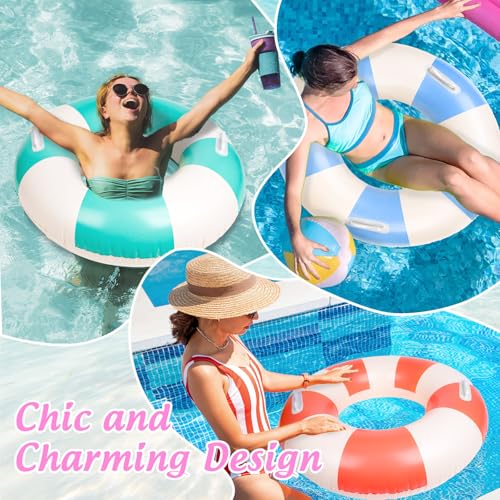 FYSUIMU 4Pcs Inflatable Pool Float with Handle, Striped, 4 Classic Colors by FYSUIMU - Image 5