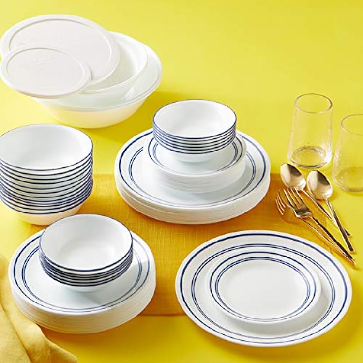 CORELLE 78-Piece Service for 12, Chip Resistant, Classic Cafe Blue Dinnerware Set,