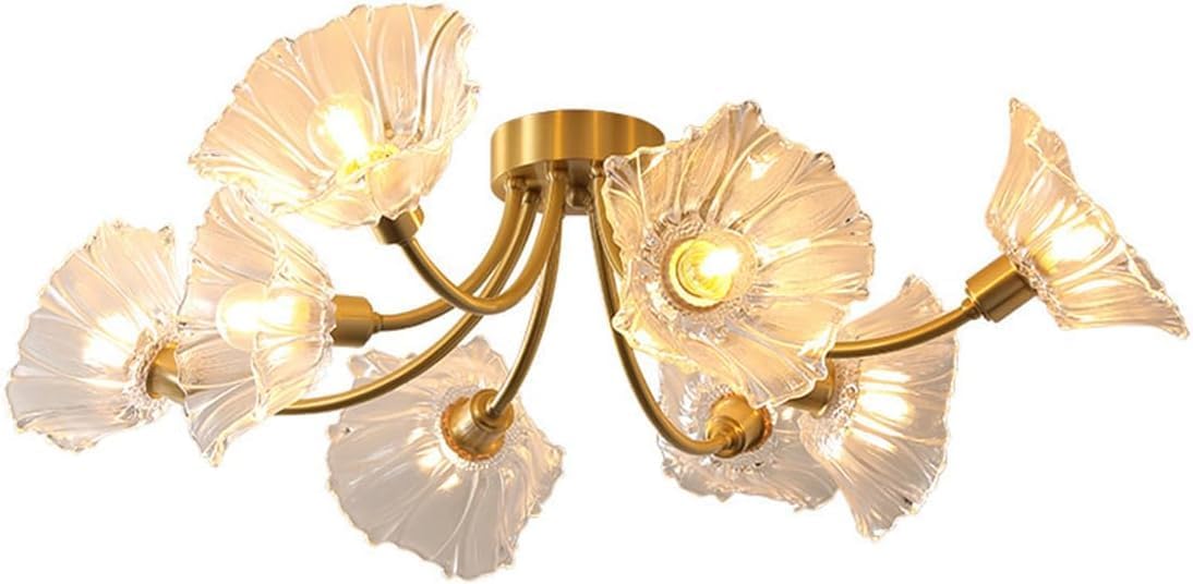3 Light Vintage Copper Glass Ceiling Light Lotus Flower Close to Ceiling Light Fixtures Brass Sputnik Chandelier Mid Century Modern Lighting for Bedroom Living Room Dining Room Farmhouse