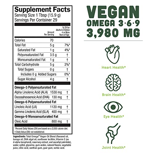Barlean's Total Omega-3 Vegan Pomegranate Blueberry Smoothie From Algal Oil, Flaxseed Oil And Borage Oil – 3,980 Mg Of Omegas-3, 6 And 9 – All-Natural Fruit Flavor, Non-Gmo, Gluten-Free - 16 Oz… #TOP2