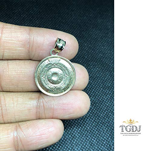 Tgdj 14K Yellow Gold Aztec Mayan Calendar Charm Pendant, 21X21 Mm Diamond-Cut Ornate, Handmade Spiritual Symbol, Gold Stamped #TOP3