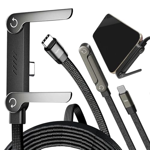 Cable de carga rápida de 240 W, cable de carga invisible con soporte para teléfono, cable de carga múltiple tipo C trenzado, plegable, ángulo recto, cable de carga de 90°, compatible con teléfono 17