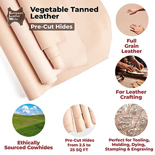 Elw Vegetable Tanned Leather Shoulder Pre-Cut 4-6 Sq Ft | 8-9 Oz. (3.2-3.6Mm) Full Grain Leather Cowhide Craft Hobby Workshop Tooling, Repair, Carving, Dyeing, Engraving, Wet Molding #TOP2