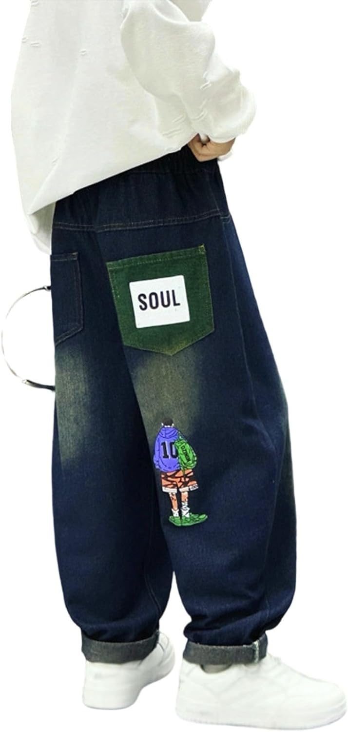 Jeans for Toddler Boys Stretch Fit Elastic Waist Pull On Relaxed Kids Joggers Active Athletic Youth Workout Teenage Trousers