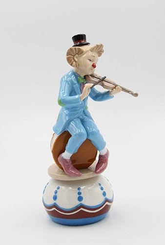 Figura de caja musical de payaso de porcelana fina tocando violín (Música melodía Enviar en el payaso), 8-58 pulgadas de alto