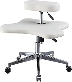 Silla ergonómica de Rodillas con Ruedas para meditación en casa, Altura Ajustable y Patas Cruzadas (Talla única, Color Blanco)