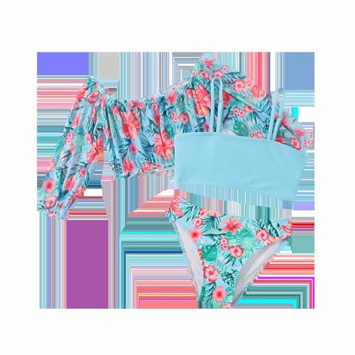 Girls Floral Print Tankini Cover Up Ruffle Crop Long Sleeve Top Swimsuit Kids Straps Beach Bathing Suit3