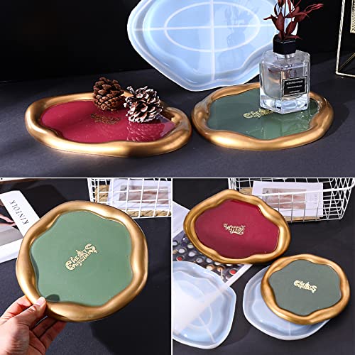 2Pc Large Tray Molds With Edge Oval Round Silicone Molds For Epoxy Resin Cloud Shaped Trinket Tray Jewelry Dish Candle Holder Molds For Resin Art Concrete Polymer Clay Crafts Home Table Decor #TOP3