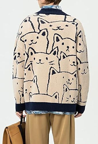 Vamtac Men's Button Down Long Sleeve Open Front Sweater Graphic Print Knit Cardigan Sweaters Loose Unisex Streetwear Outwear #TOP5