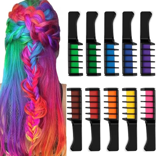 Kalolary 10PCS Hair Chalk Comb, Temporary Hair Dye DIY Paint Non-Toxi Washable Hair Dyeing Comb for Carnival Birthday Halloween Christmas Cosplay Party Valentine's Day