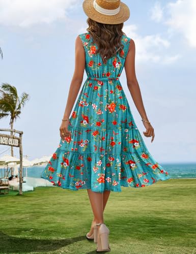 Image of YESNO Women's Summer Casual Sleeveless Midi Dresses Boho Floral Tiered Sundresses with Pockets EMV