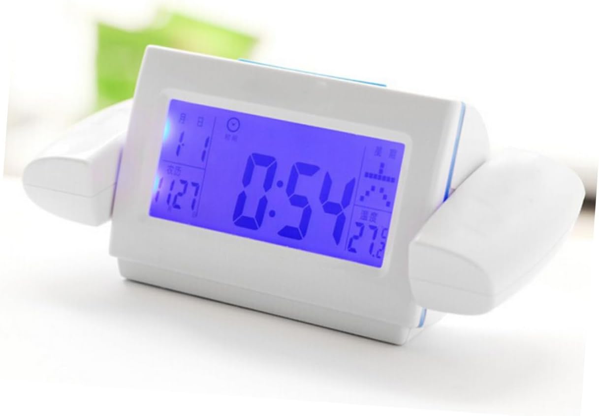 Voice-Controlled Projection Alarm Clock Display Digital for Bedroom Classroom Wake Clock Temperature Sound Control Snooze Function