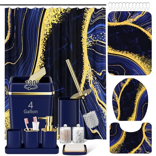 25PCS Bathroom Accessory Set, Navy Blue Bathroom Set with Large-Capacity