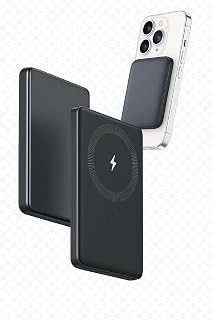 Carregador Portátil Power Bank Mag-Safe Indução Ultrafino Slim 5000mAh, Carregador Sem Fio Portátil Magnético UltraSlim Carregamento Sem Fio Magnético, 22.5W PD, UltraSlim para iPhone Preto