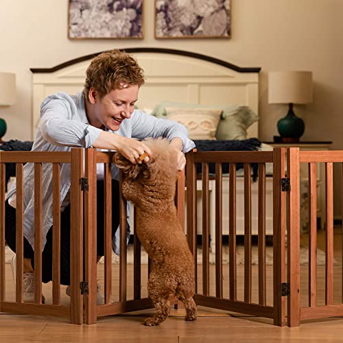 LZRS 4-Panel Wooden Free Standing Foldable Dog Gate Indoor – 24" High, Extra Wide Step-Over Safety Pet Gate for Doorways, Stairs, Hallways, Large Spaces & Playpen for Puppies Indoor Use, Oak by LZRS - Image 6