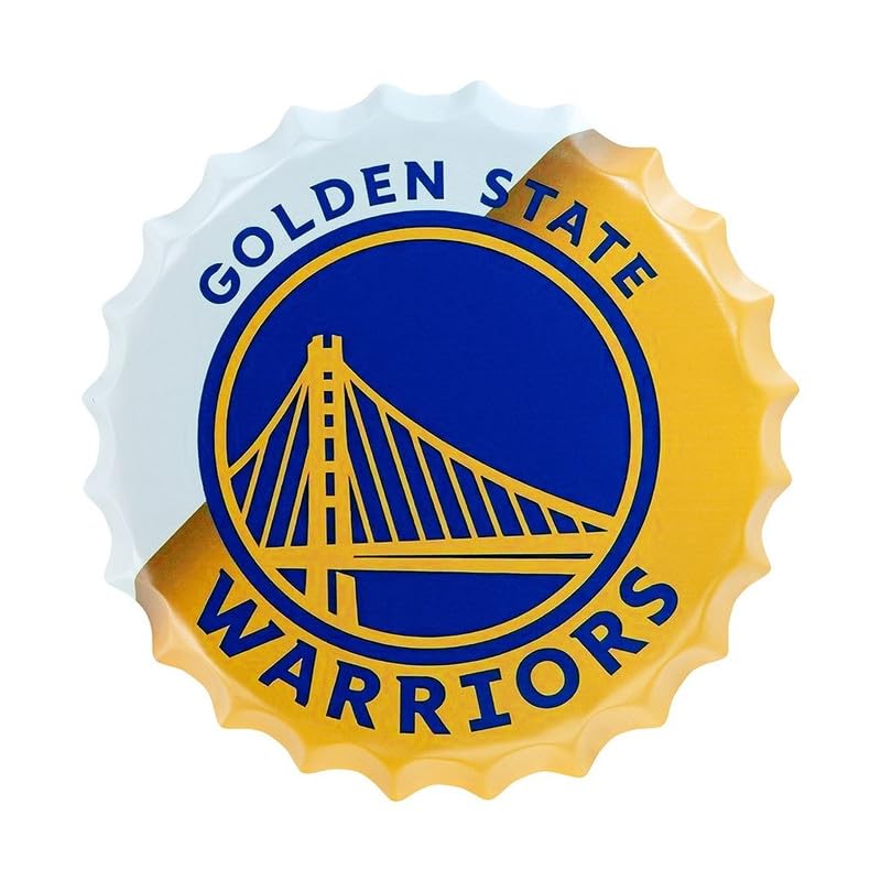 Image of EAZYWAGON Decorative Metal Bottle Caps Wall Sign Plates - 14X14 Inches - Golden State Warriors | Metal Wall Hanging Bottle Cap for Home, Farmhouse, Bar & Cafe Decoration | Vintage & Retro Look Plaques