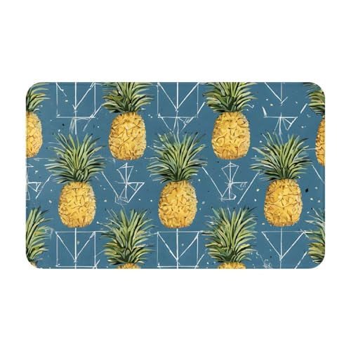 Gold Pineapple Background Print Living Room Bathroom Kitchen Anti Slip and Absorbent Carpet, Indoor Entrance Door Muddy Floor Mat, Ultra Soft Washable Carpet 21x31.5 Inches