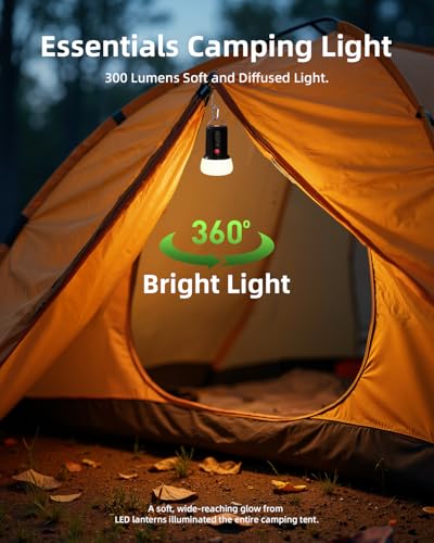 EZVALO LED Rechargeable Camping Lantern, 6000mAh Emergency Outdoor Tent Light for Camping, IPX5 Water Resistant Portable Tent Lantern for Hiking, Backpacking, Fishing, Hurricane, Outages (Black) — view 2