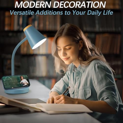Image of EJIAXIN Desk Lamps for Home Office - Small LED Desk Lamp Touch Dimmable Reading Light for College Dorm Room - Adjustable Flexible Gooseneck Table Lamp for Bedside Bedroom Nightstand Blue