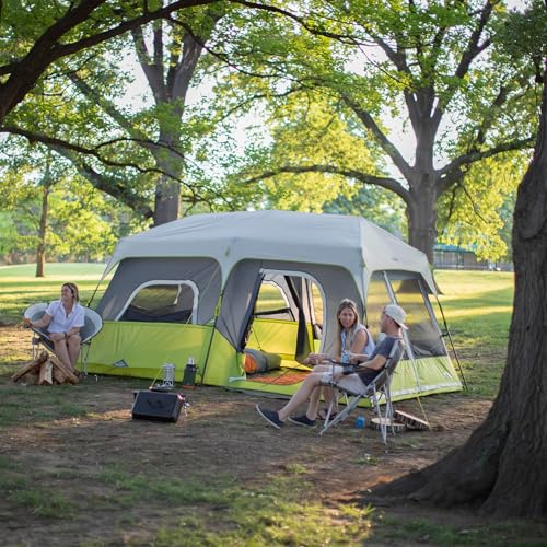 CORE 9 Person Instant Cabin Tent | Large Multi Room Family Pop Up Tent for 2 Minute Camp Setup | Included Storage Pockets for Camping Accessories