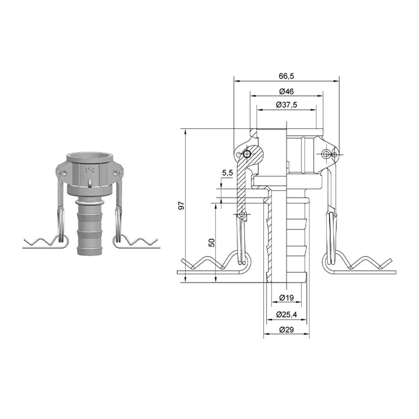 Camlock-Kupplung DN25 1 Zoll Typ C Nocken- und Nut-Hydraulikrohrverschraubungen Schnellanschluss