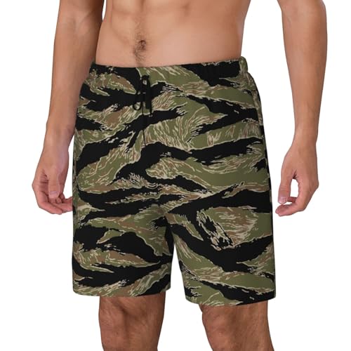 Tiger Stripe Camo Print Men'S Bwim Trunks Beach Shorts with Compression Liner, Anti-Chafe, Quick Dry2