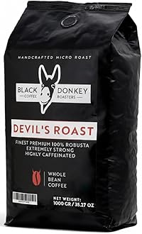 DEVIL'S ROAST | Extra-Strong Highly Caffeinated | 1KG Whole Coffee Beans | Robusta Coffee by Black Donkey