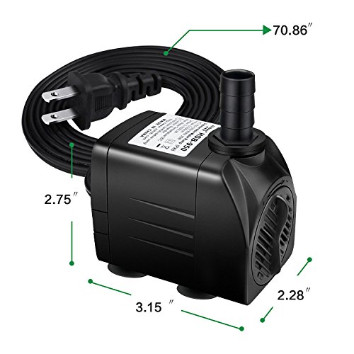 Winkeyes 400GPH Water Pump with 48 Hours Anti Dry Burning, Ultra Quiet 25W Submersible Fountain Aquarium Fish Pond Hydroponic Pump with 6.9ft High Lift, 5.9ft Power Cord, 2 Nozzles - Thumbnail 7