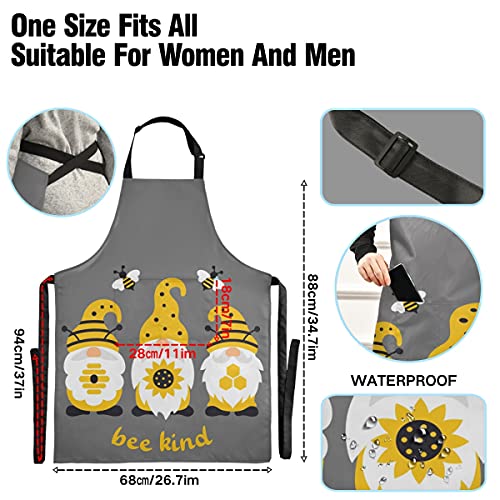 Ourvii Unisex Sunflower Bee Gnomes Quote Long Kitchen Apron With 2 Pockets For Women Men Baking Coffee Garden Aprons Bee Kind 34.6 X 26.7Inch, Large #TOP2