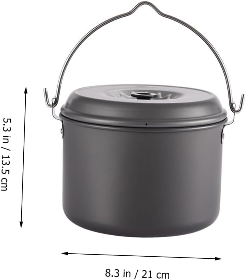 Outdoor Cooking Pot with Folding Handle Hard Oxide Camping Pot for Backpacking Hiking Picnic Non-stick Fast Heating Cookware for Self-driving Tours and Camping