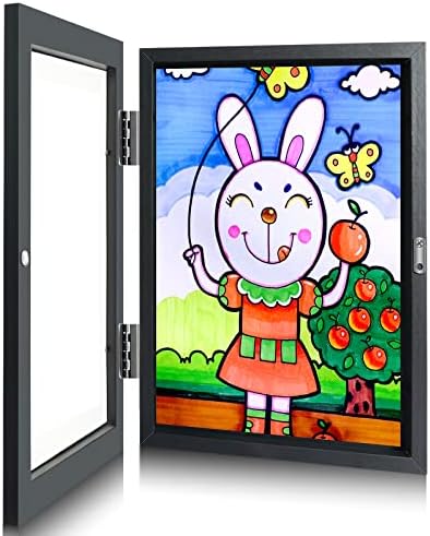 Sank Kids Art Frames Projects – Front Opening and Changeable Picture Display for DIN. A4 Art-Work, Storage Frames, Crafts, Drawing, Hanging Art, 8.3x11.8 (Black, 1 Pack)