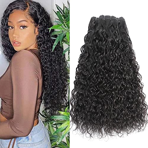Meidisi Water Wave Bundles Brazilian Human Hair 3 Bundles Unprocessed Virgin Remy Hair Bundles Wet Wavy Human Hair Weave Bundles Natural Black Color (20 22 24)