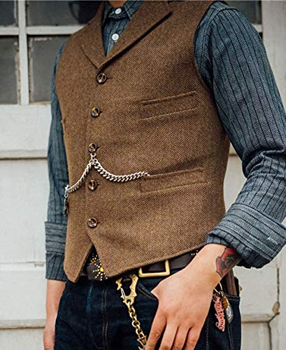 Men's Business Suit Vest Slim Fit Notch Lapel Wool Tweed Waistcoat for Wedding2