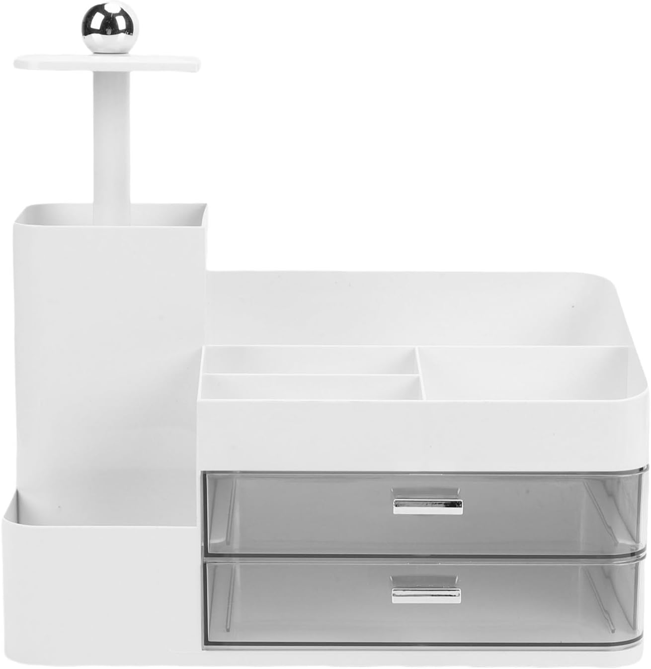 – Generic Makeup Organizer Box, ABS and PET Material Transparent Storage with 2 Drawers and Multiple Compartments for Cosmetics, Skincare, Jewelry and Stationery (White)