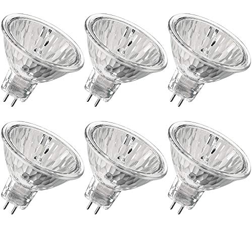 Luxrite LR20250 (6-Pack) 50WMR16/FL EXN 50-Watt Halogen Pin Base Light Bulb, 12V MR16 Halogen Bulb, Glass Cover, Dimmable, 600 Lumens, GU5.3 Bi-Pin Base