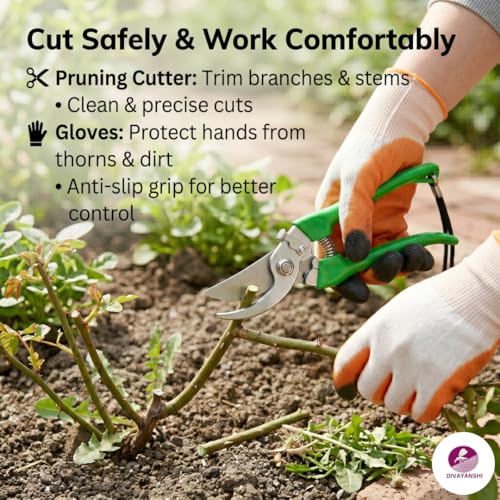 Image of Divayanshi 7 Pcs Gardening Tools Kit | Complete Garden Set with Gloves & Plant Cutter | Easy Grip, Lightweight & Durable Tools for Home Gardening