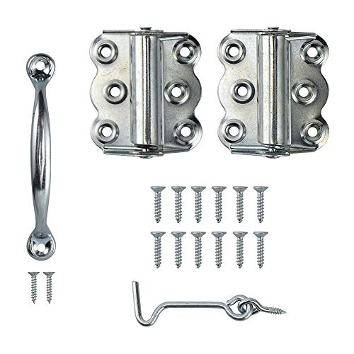 Home Master Hardware 4 Kit Screen And Storm Door Set For Wood Screen Door Hardware Zinc Plated (3 In Spring Loaded Hinges 8Pcs + 4-3/4 In Pull Handles 4Pcs + 2-1/2In Hook And Eye 4Pcs) #TOP4