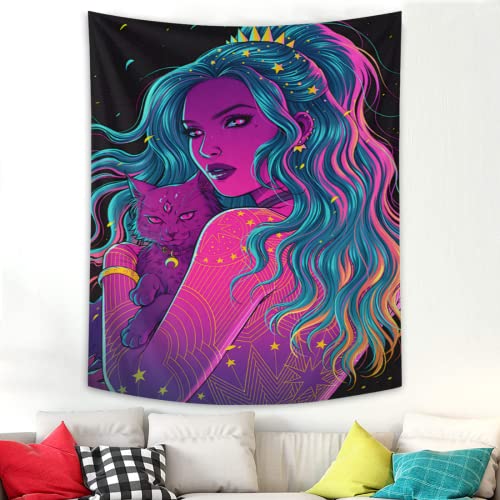 Zgh Hippie Hippy Wall Tapestry Psychedelic Aesthetic Blue Ghost Girl Large Mysterious Tapestry Wall Hanging Tapestry For Bedroom Dorm Accessories Mandala Picnic Mat Tapestry #TOP4