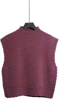 KHJH Women'S Sleeveless Jumpers,Women Knitted Gilets Loose Casual Solid Color Laciness Half High Round Collar Knitted Waistcoats Sleeveless Jumpers Autumn Winter Sleeveless Sweater Vest