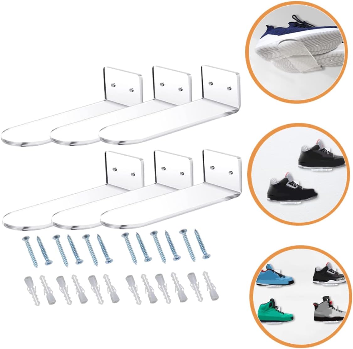6pcs Floating Shoe Display Racks Acrylic Wall Mounted for Sneakers