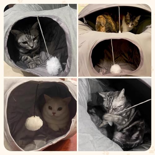 Teeloray Cama de túnel para gatos com barraca, túneis para gatos internos, túnel grande e fofo, com