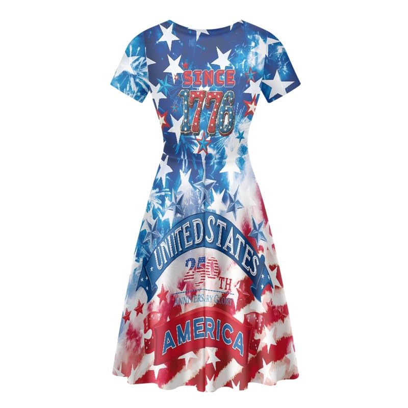 Image of Irisjudy T Shirt Dress for Women Short Sleeve Girls Short Sleeve Dress Plus Size, O Neck Knee Length Midi Dress for Ladies