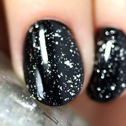 Image of ILNP Tinsel - Metallic Silver Flakie Topper Nail Polish, Chip Resistant, 7-Free, Non-Toxic, Vegan, Cruelty Free, 12ml