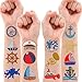Nautical Pre-cut Temporary Tattoos 8 Sheets 96 PCS Boat 1st Party Decorations Favors Supplies Sailor Nautical Theme Birthday Cute Stickers Christmas Gifts for Boys Girls Class School Prizes Carnival